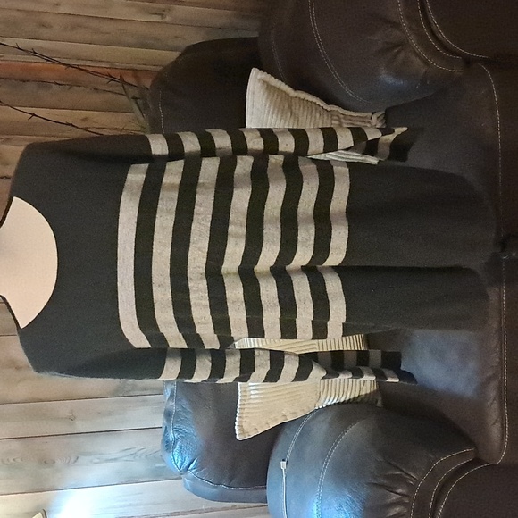 Orvis Women 100% Cashmere Crew Neck Sweater Tunic Size L Gray Striped Soft Comfy - Picture 1 of 10